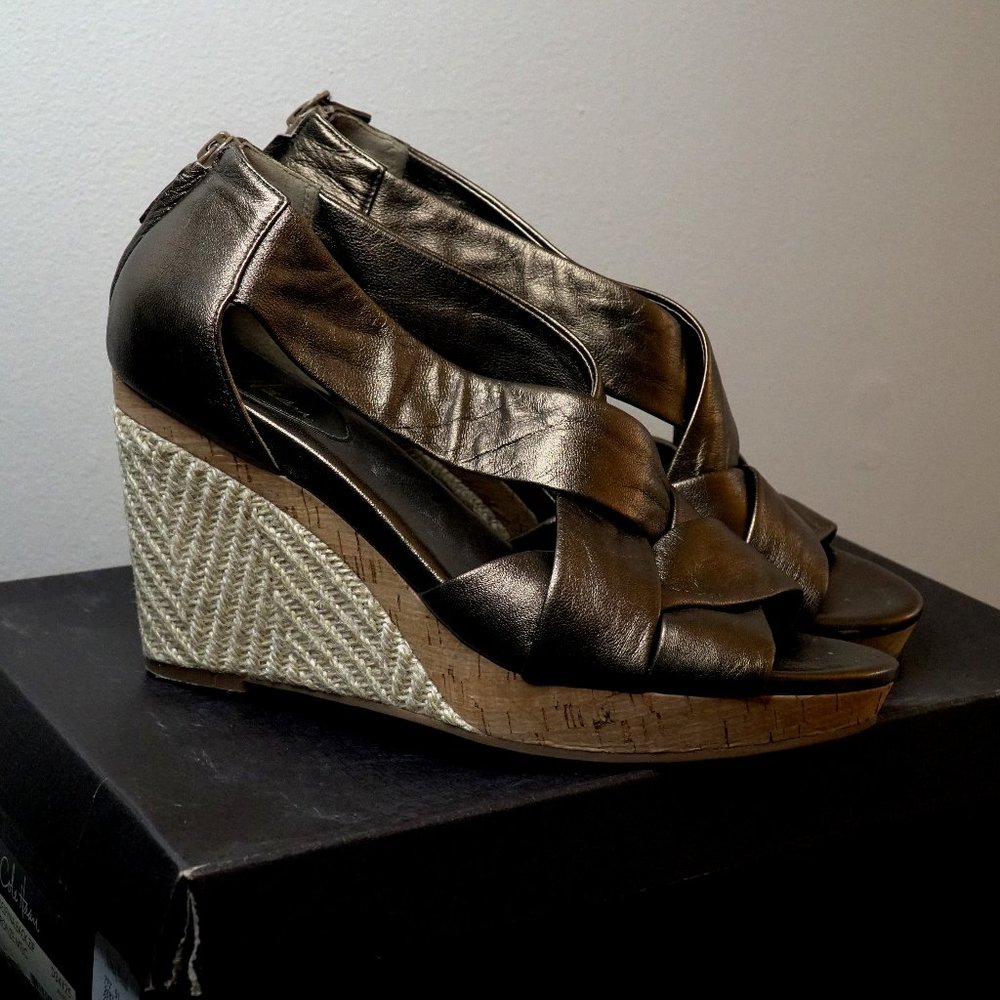 Cole Haan Strapy Heel Wedges Bronze Metallic Size 10